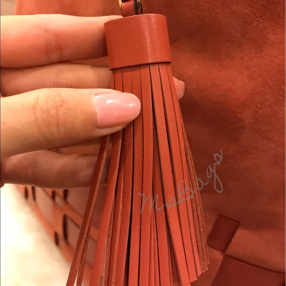 Michael Kors VIVIAN Woven Suede Hobo Shoulder Bag Cinnamon Red